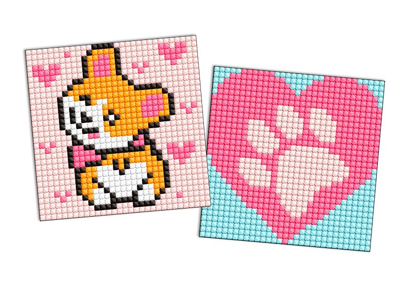 Diamond Painting auf einem Aufkleber - Corgi, Satz mit 2 Bildern