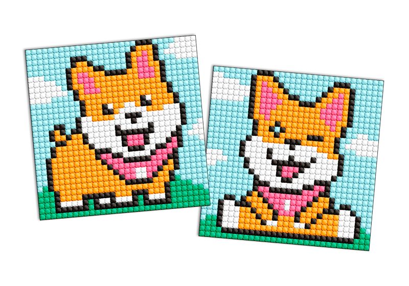 Diamond Painting auf einem Magnet - Verspielte Hunde, Satz mit 2 Bildern