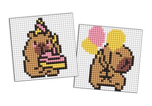 Diamond Painting auf einem Aufkleber - Capybara Unterhaltung, Satz mit 2 Bildern