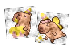 Diamond Painting auf einem Aufkleber - Capybara hat Spaß, Satz mit 2 Bildern