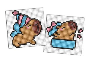 Diamond Painting auf einem Aufkleber - Capybara feiert, Satz mit 2 Bildern