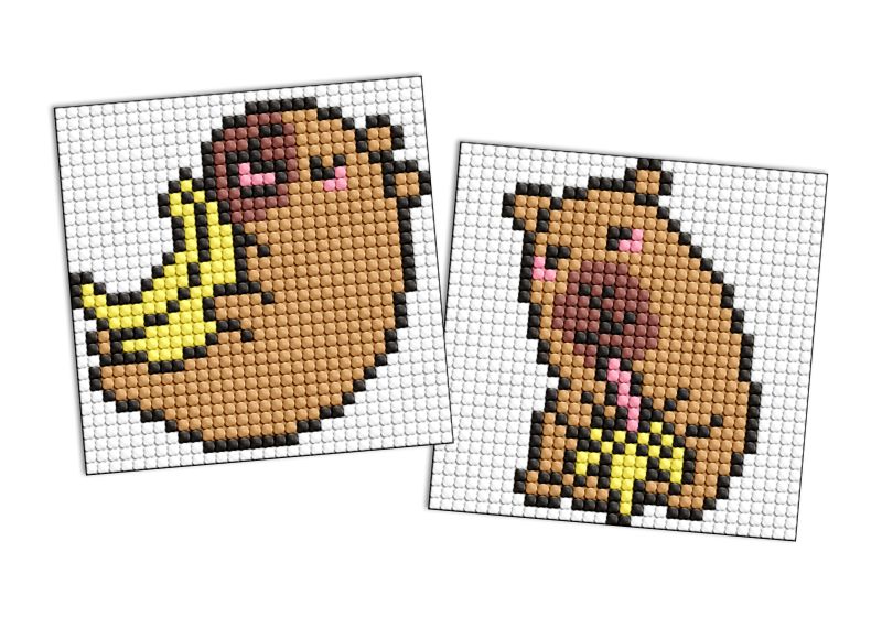 Diamond Painting auf einem Magnet - Capybara: Bananen, Satz mit 2 Bildern