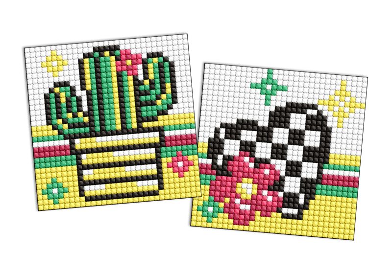 Diamond mosaic on a sticker - Flower and cactus, set of 2 pcs