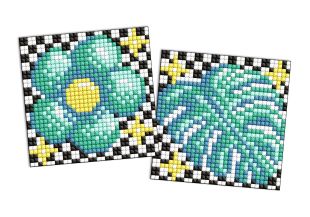 Diamond Painting auf einem Aufkleber - Blume und Blatt, Satz mit 2 Bildern