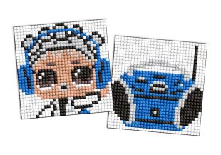 Diamond Painting auf einem Magnet - LOL und blaue Boombox, Satz mit 2 Bildern