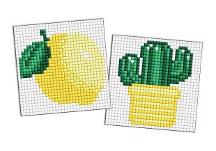 Diamond Painting auf einem Magnet - Zitrone und Kaktus, Satz mit 2 Bildern