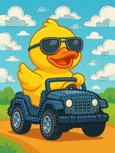 Diamond Painting mit teilweiser Füllung - Ente auf dem Auto ©art_selena_ua