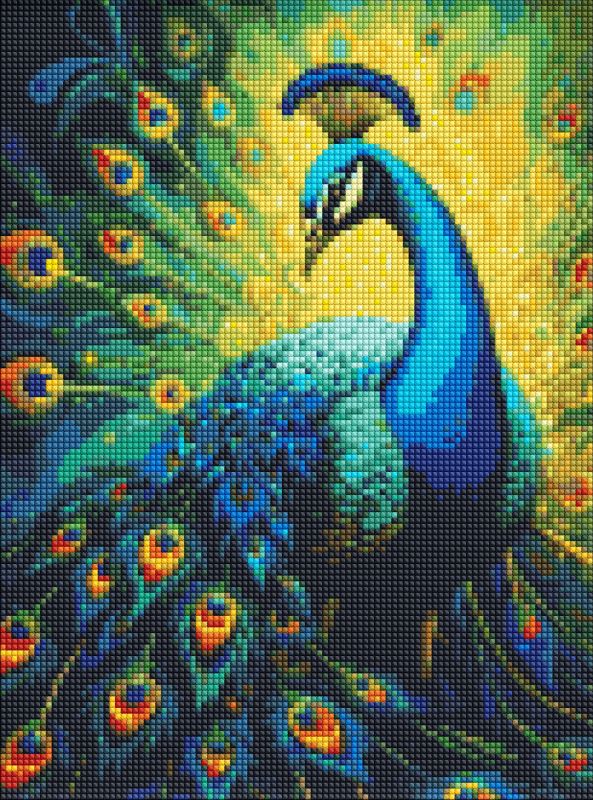 Diamond Painting ohne Rahmen - Anmutiger Pfau mit holografischen Strasssteinen (AB) ©art_selena_ua