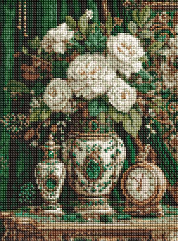 Diamond Painting - Porzellan mit weißen Rosen ©art_selena_ua