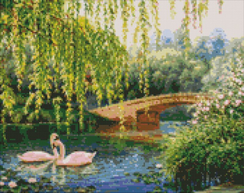 Diamond mosaic - Swans on the lake ©Sergey Lobach
