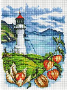 Diamond Painting ohne Rahmen - Leuchtturm mit Physalis ©Anna Kulyk