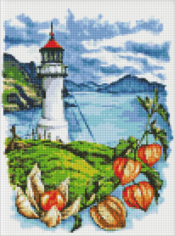 Diamond Painting ohne Rahmen - Leuchtturm mit Physalis ©Anna Kulyk
