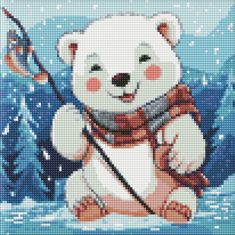 Diamond Painting ohne Rahmen - Winterliches Fischen mit holografischen Strasssteinen (AB) ©art_selena_ua