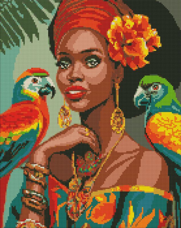 Diamond Painting - Afrikanische Fashionista mit holografischen Strasssteinen (AB) ©art_selena_ua