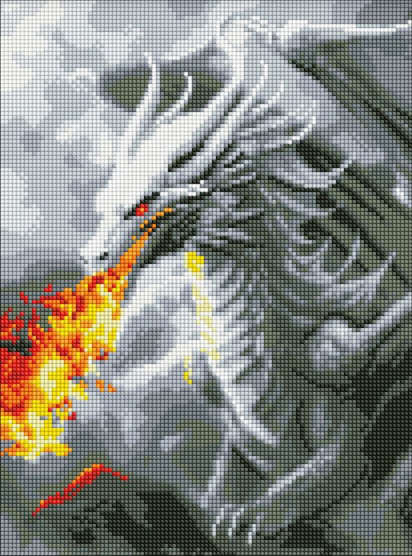Diamond Painting ohne Rahmen - Feuerspuckender Drache mit holografischen Strasssteinen (AB) ©art_selena_ua