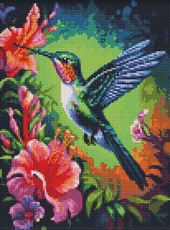 Diamond Painting ohne Rahmen - Ein anmutiger Kolibri mit holografischen Strasssteinen (AB) ©art_selena_ua