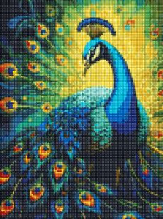 Diamond Painting ohne Rahmen - Eleganter Pfau mit holografischen Strasssteinen (AB) ©art_selena_ua
