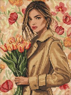 Diamond Painting - Mädchen im Mantel mit Tulpen ©art_selena_ua