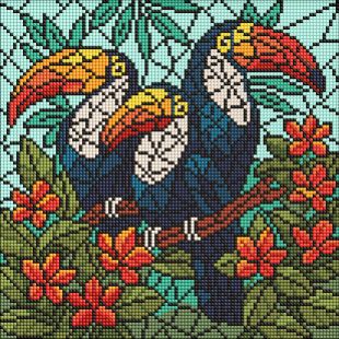 Diamond Painting - Buntglasfenster. Drei Tukane ©art_selena_ua