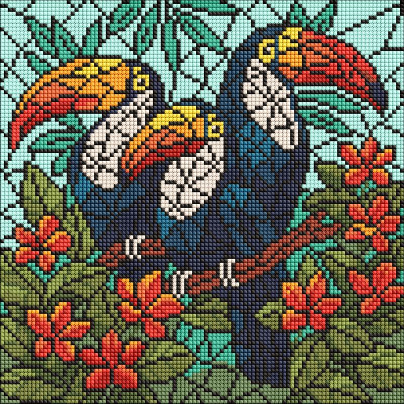 Diamond Painting - Buntglasfenster. Drei Tukane ©art_selena_ua