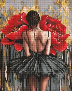 Diamond Painting - Ballerina mit roten Pfingstrosen ©art_selena_ua