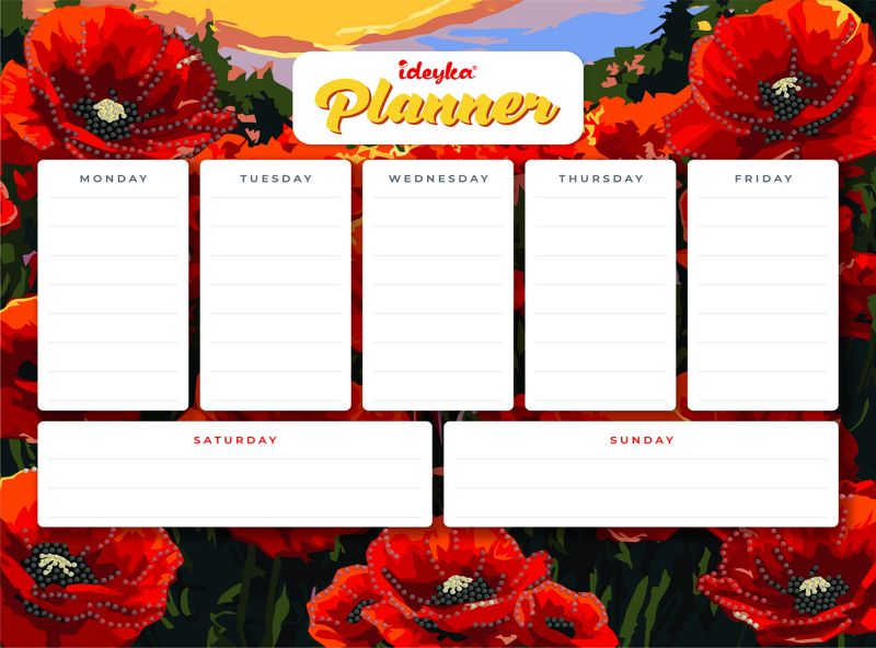 Magnetischer Planer mit Diamantmosaik - Mohnblumen ©art_selena_ua
