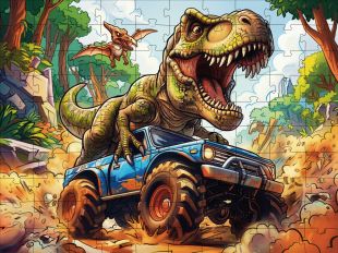 Puzzles Tyrannosaurus im Jeep, 100 Teilen ©art_selena_ua